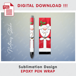 Cute Christmas Gnome Santa Claus - Seamless  Pattern - EPOXY PEN WRAP - Full Pen Wrap