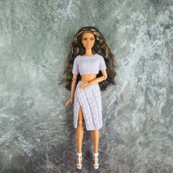 Barbie knit pattern of set clothes short crop top and a wrap skirt, Barbie pattern, Fashion doll clothes pattern