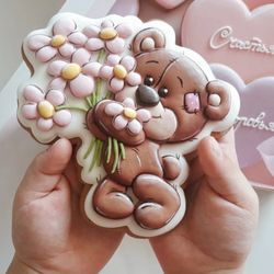 custom stamp cookie cutters for cake topper gingerbread decor bear with flowers cutters sugar cookies polimer clay