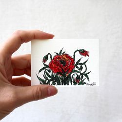 Poppies Painting Original Watercolor ACEO Mini Flower Art California Poppies Small Floral Red Poppy Artwork 2.5 by 3.5