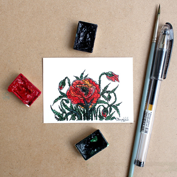 Red poppy painting