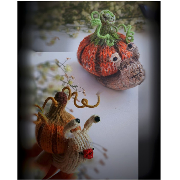 Thanksgiving snail knitting pattern, pumpkin pattern, holiday decor, cute knitted toy, snail toy, animals in love, love  8.jpg
