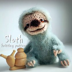 Sloth toy knitting pattern, knitted exotic animal, amigurumi, interior decor DIY, knitting tutorial, animal toy pattern