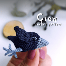 Crow crochet pattern, amigurumi bird pattern, Halloween decor, crochet brooch, cute crow, white crow, tutorial, ebook
