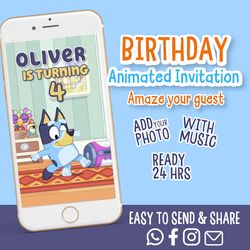bluey bingo invitation, video invitation, animated invitations, bluey party invitations