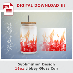 Fire Flame Sublimation Patterns - Seamless  Pattern - 16oz LIBBEY GLASS CAN - Full Can Wrap