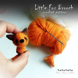 Fox crochet pattern, cute amigurumi brooch, red fox tutorial, kawaii pin, pin for bags, small brooch, kids toy ebook