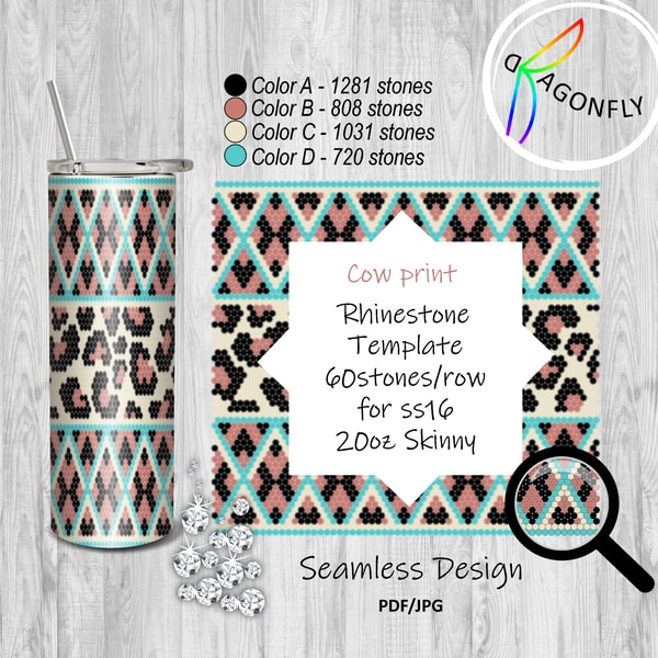 Cow Rhinestone Template COW print Rhinestone Template 60 stones_row for ss16 20oz Sk | Inspire ...