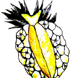 Juicy tropical fruit pineapple, graphics, stylization, illustration