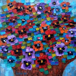 pansy painting flower original art abstract floral painting on canvas still life art impasto 16" x 16" by colibri art