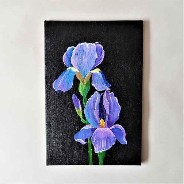 Mini-painting-irises-acrylic-on-black-canvas-small-wall-decor.jpg