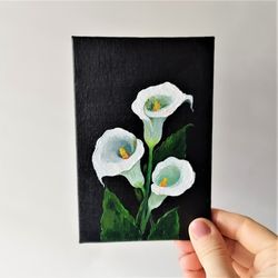 White calla lily painting impasto flower small wall decor
