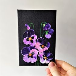 Palette knife painting pansies acrylic small wall decor
