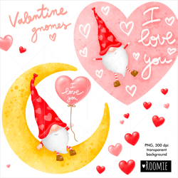watercolor valentine clipart gnomes png, i love you hearts cards sublimation shirt mug gift printable decor st valentine
