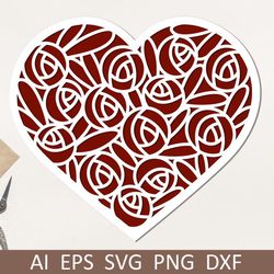 Layered floral heart papercut template, 3d flower heart mandala, Valentines day card for cricut, Love heart dxf