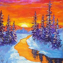 winter art painting original art impasto oil painting small art 8 by 10 inches