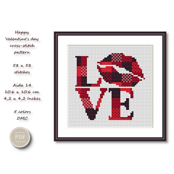Valentine's Day Cross Stitch Patterns Heart Love Valentine's Day DIY Cross Stitch Digital File Download PDF-1 279
