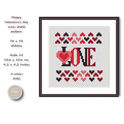 Valentine's Day Cross Stitch Patterns Heart Love Valentine's Day DIY Cross Stitch Digital File Download PDF-3 281