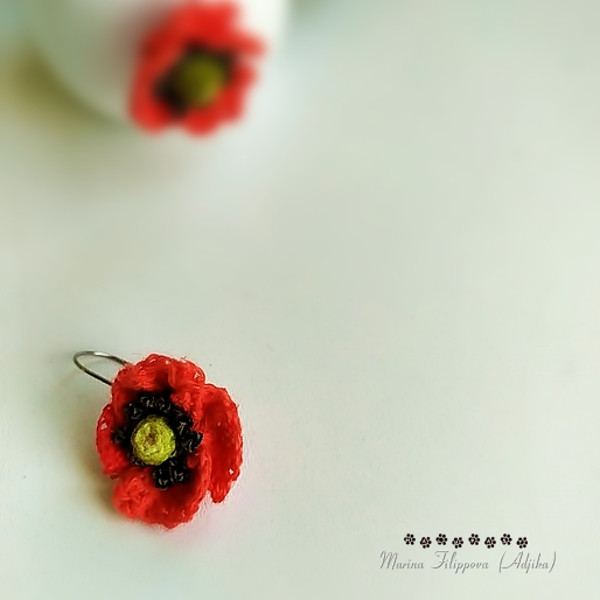 Poppy earrings crochet pattern, women's jewelry, crochet decoration, cute red poppy, floral earrings, amigurumi ebook 3.jpg