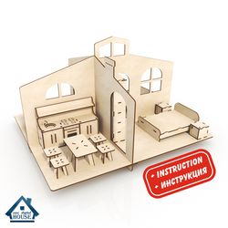 dollhouse for dolls lol with furniture laser cut files furniture for dolls vector cut file pattern