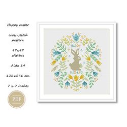 Cross Stitch Pattern Easter Bunny with Flower Wreaths Egg Hunt Easter Embroidery Digital Pdf File Instant Download 267