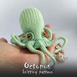 Octopus toy knitting pattern, cute knitted toy, seaside animal, octopus tutorial, stuffed animal pattern, handmade toy
