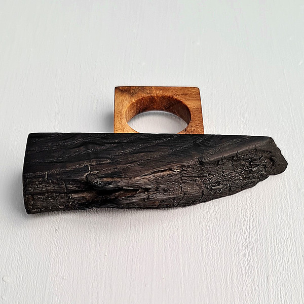 Wooden ring, black ring, live edge wood, bog oak wood, natural wood 3