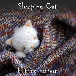 Sleeping cat knitting pattern, cute kitten brooch, amigurumi cat, stuffed cat toy pattern, giftt for her, cat toy guide