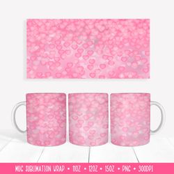 pink hearts mug wrap sublimation design. valentines mug png