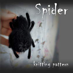 Spider knitting pattern, cute Halloween toy, holiday decor, spider brooch, kids pin, badge tutorial, amigurumi guide DIY