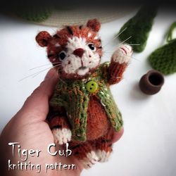 Tiger Cub Knitting Pattern, tiger toy pattern, cute knitted toy, decor for nursery, baby gift, knitting tutorial, ebook