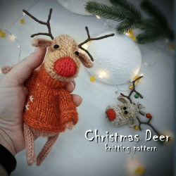 Christmas deer knitting pattern, cute knitted toy, amigurumi animal pattern, homr nrw year decor, kids toy tutorial, DIY