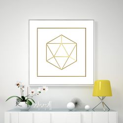 DIAMOND. Art. Print. Huge golden diamond. Drawing for printing. Golden lines on the wall in the living room.