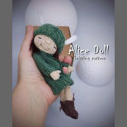 Alice doll knitting pattern, cure knitted doll, amirurumi doll, knitting tutorial, toy for kids, nursery decor, ebook