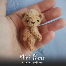 Mini Bear crochet pattern, cute small toy, dolls accessories, teddy bear pattern, amigurumi brooch, tutorial, ebook, DIY
