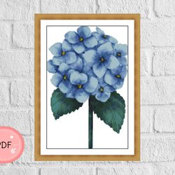 Hydrangea Cross Stitch Pattern ,Blue Hydrangeas,Flower X Stitch Pattern, Pdf, Instant Download , Floral Pattern