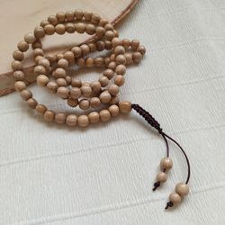 Handmade Juniper wood rosary 108 beads, mala 108 beads for meditation, wood Prayer Rosary Necklace with macrame pendant