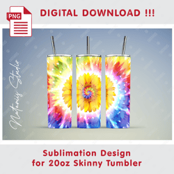 Tie Dye Sunflower Template - Seamless Sublimation Pattern - 20oz SKINNY TUMBLER - Full Tumbler Wrap
