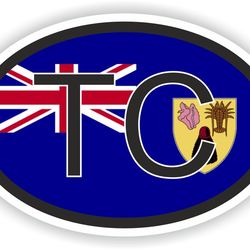 turks and caicos islands country code oval sticker with flag for bumper laptop book fridge motorcycle helmet door tool