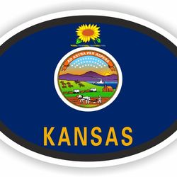 kansas country code oval sticker with flag for bumper laptop book fridge motorcycle helmet