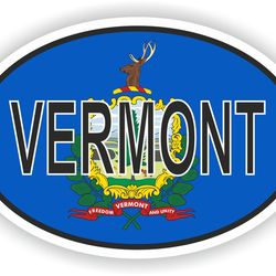 vermont country code oval sticker with flag for bumper laptop book fridge motorcycle helmet