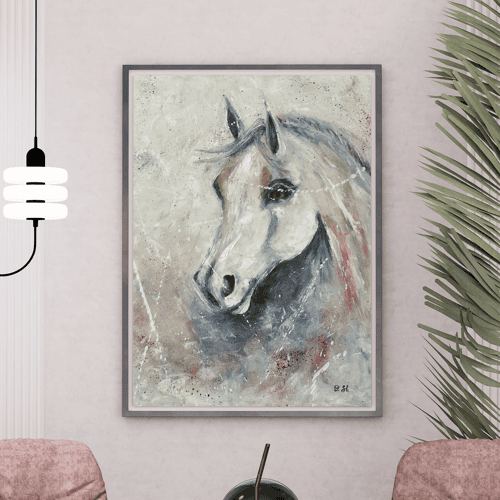 Haze - original oil painting on canvas, horse portrait, large wall art