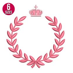 laurel wreath with crown embroidery design, machine embroidery pattern, instant download
