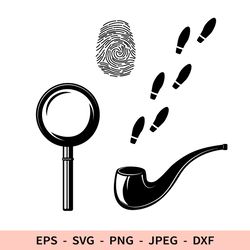 Footprint SVG Magnifying Dxf Fingerprint Smoking pipe Cricut Detective Svg