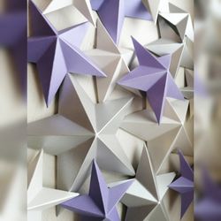 Purple 3d Paper Stars Set Wall Art - Stars Wall Decorations Kids Room