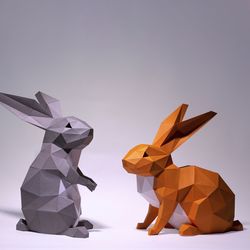 Bunny Rabbit Sitting And Bunny Rabbit standing up Paper Craft, Digital Template, Origami, Low Poly, Trophy, Sculpture