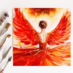 Phoenix Goddess Oil Painting Woman Phoenix Art Original Phoenix Angel Artwork Phoenix Girl Wall Art . MADE TO ORDER