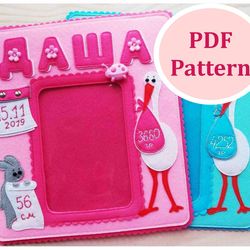 felt book pattern, Pattern PDF, Frame patterns and English alphabet, Fhoto frame with metric, PDF pattern & tutorial