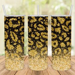 leopard tumbler png, 20oz skinny tumbler sublimation design template, animal print, leopard tumbler gold glitter