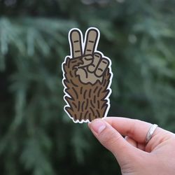 bigfoot peace waterproof vinyl sticker, uv resistant decal